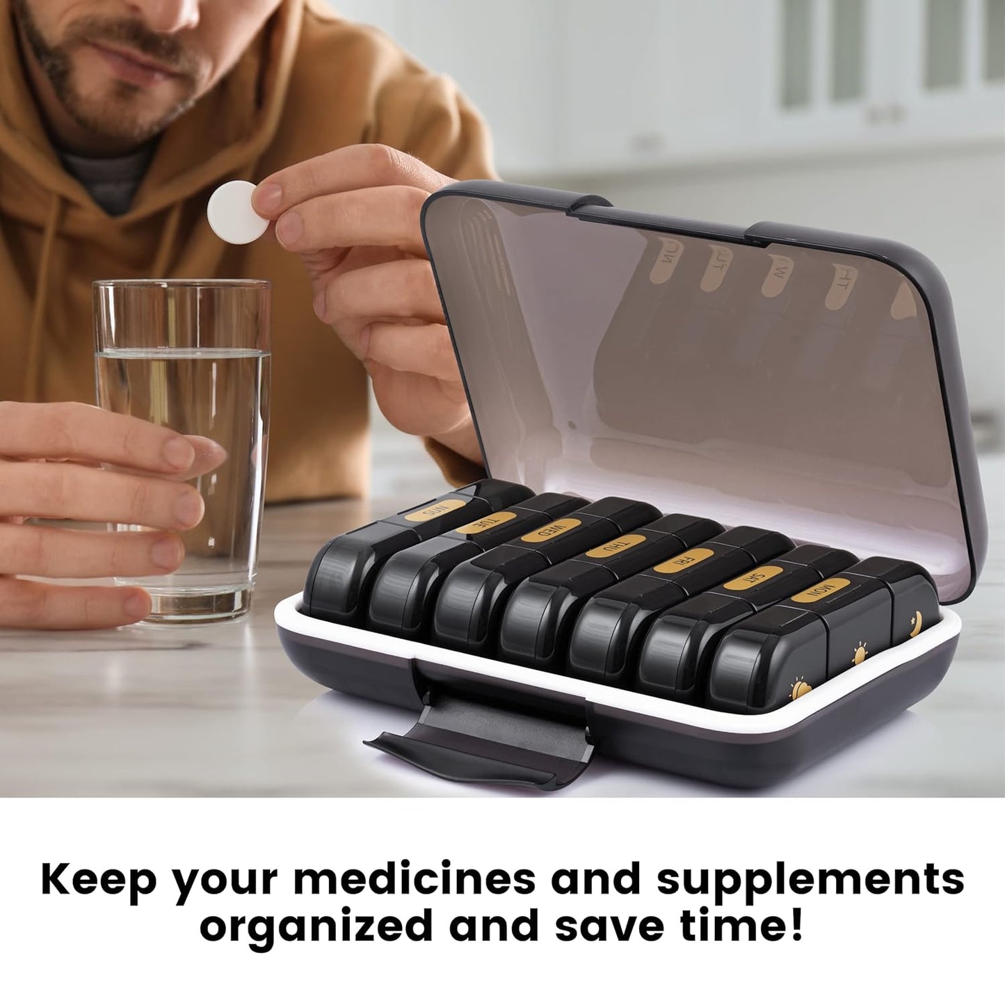 Premium weekly pill organizer 3 times a day, Medicine organizer box| Medicine box, portable travel pill box weekly with large compartments moisture-proof pill case for vitamin, Medicine, pills, supplements (Black-3 Compartment)