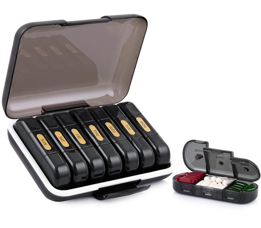 Premium weekly pill organizer 3 times a day, Medicine organizer box| Medicine box, portable travel pill box weekly with large compartments moisture-proof pill case for vitamin, Medicine, pills, supplements (Black-3 Compartment)
